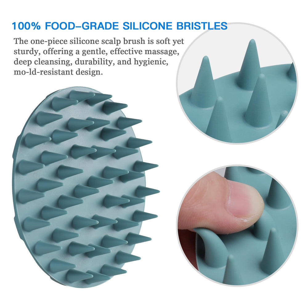 INNERNEED palm-held scalp brush demonstrating compact size and secure control