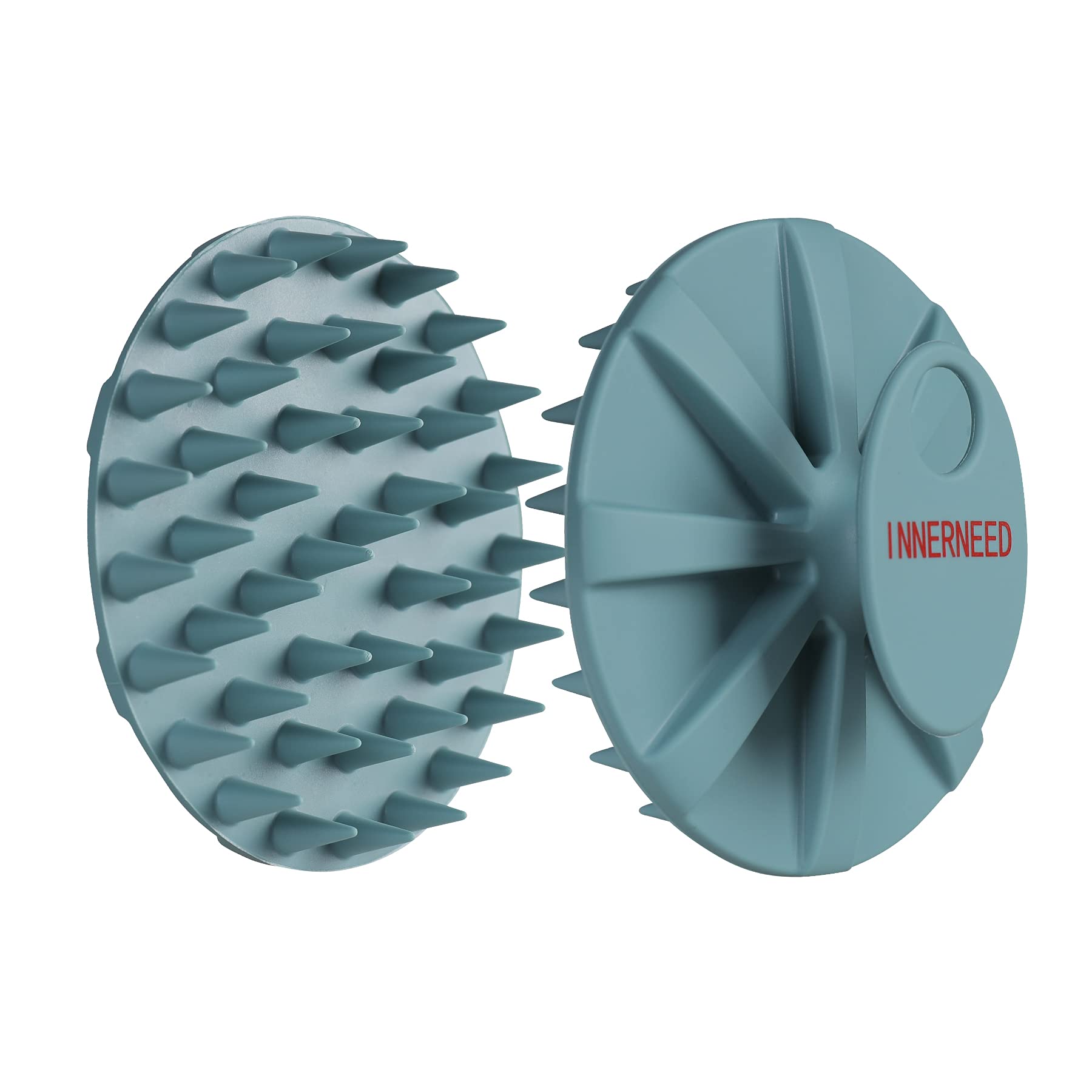 INNERNEED packaged scalp massager staged in bathroom for travel-ready convenience