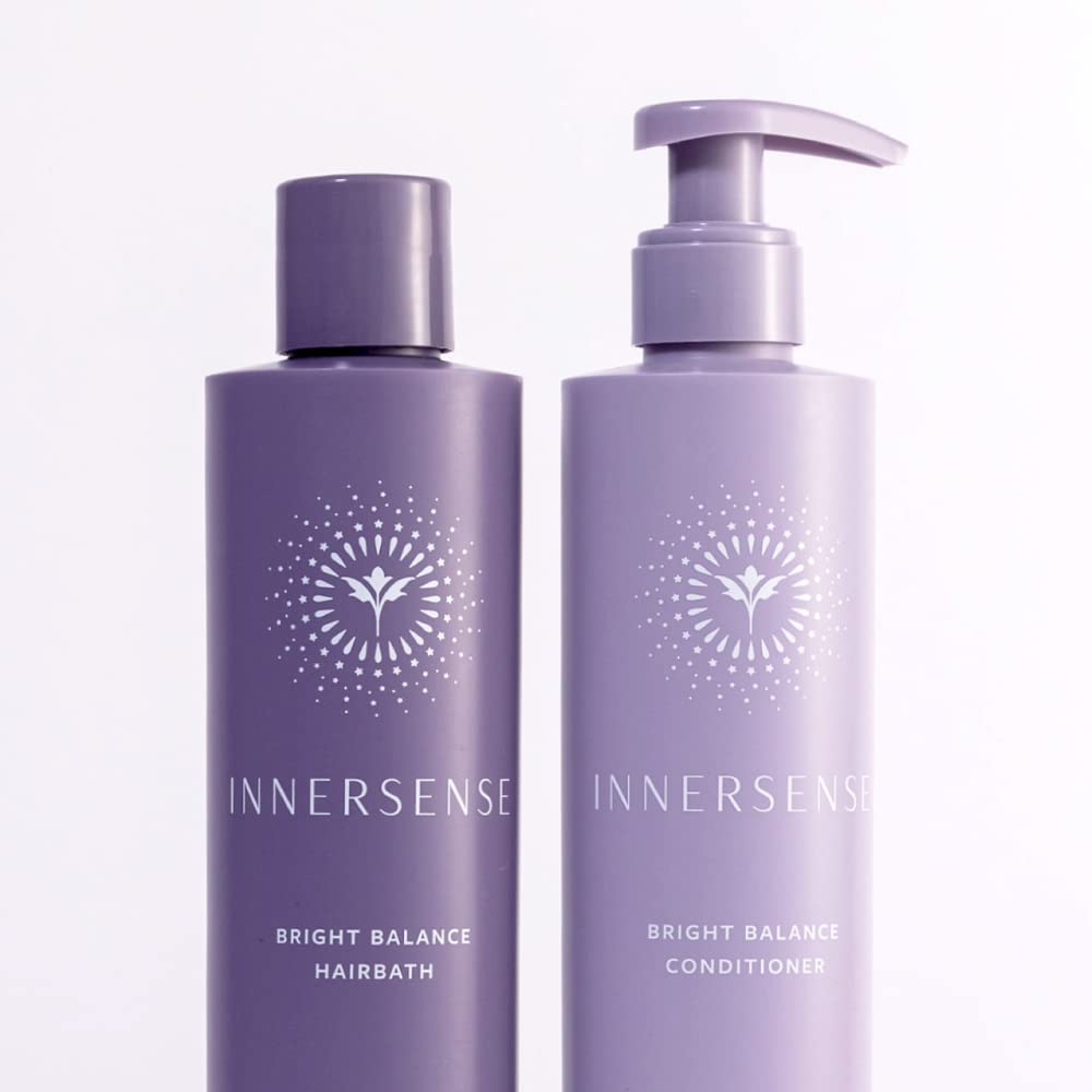 INNERSENSE Bright Balance conditioner bottle shows nourishing oils for lasting softness and moisture.