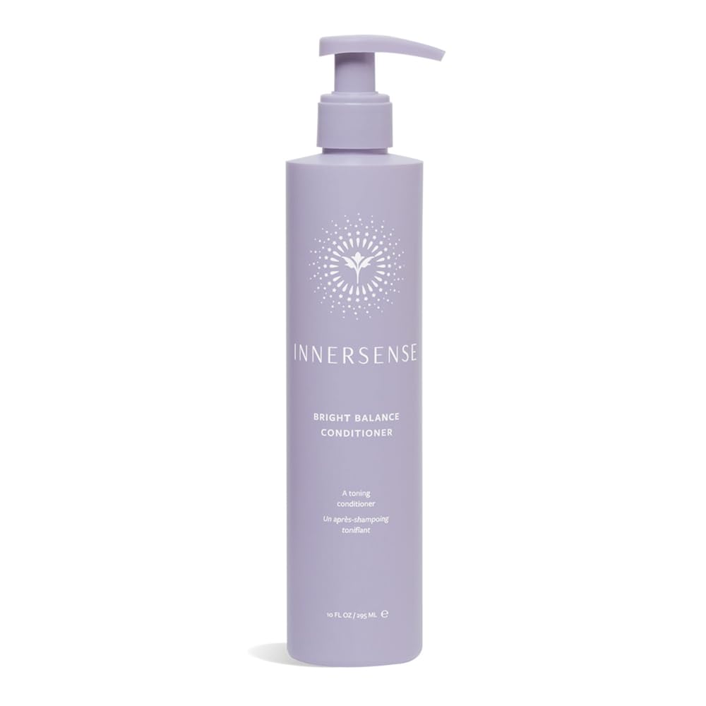 INNERSENSE Bright Balance Purple Toning Conditioner bottle for cool tones in blonde and gray hair.