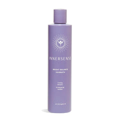 INNERSENSE Bright Balance Purple Toning Hairbath bottle shows color-safe formula neutralizing brass.