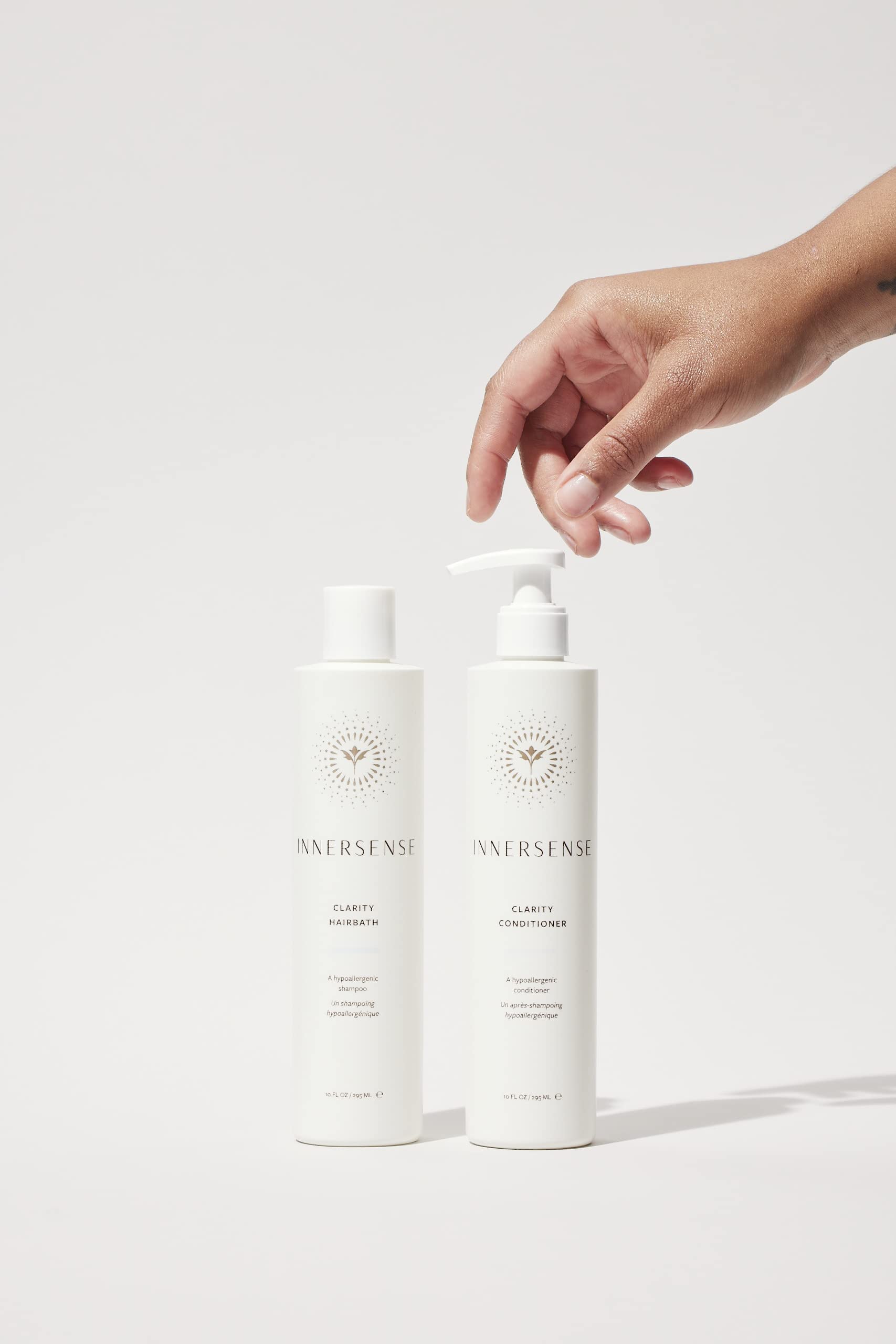 INNERSENSE Clarity Hairbath label-detail highlights natural, non-toxic ingredients and fragrance-free formula