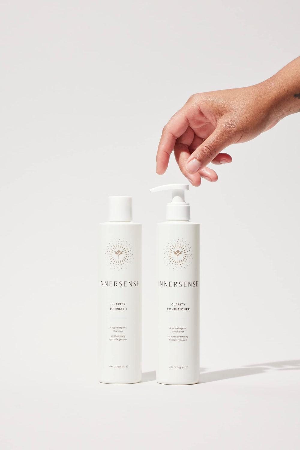 INNERSENSE Clarity Hairbath label-detail highlights natural, non-toxic ingredients and fragrance-free formula