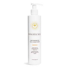 INNERSENSE daily-conditioner bottle closeup shows organic formula for nourished hair.