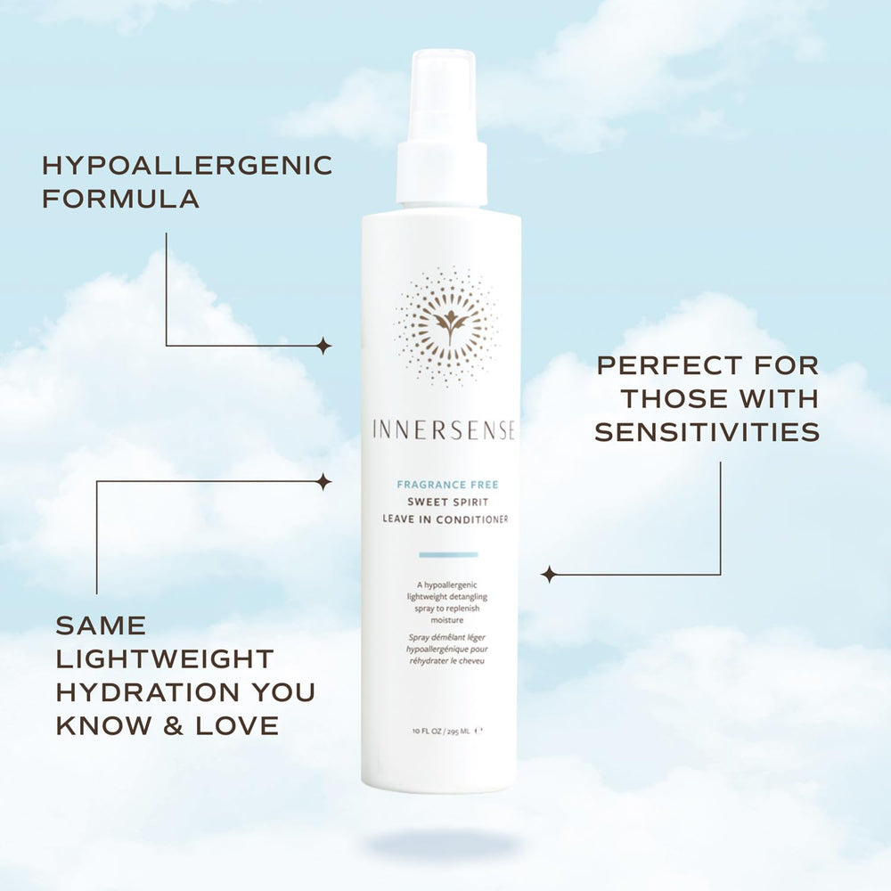 INNERSENSE fragrance-free Sweet Spirit detangles damp hair with weightless feel