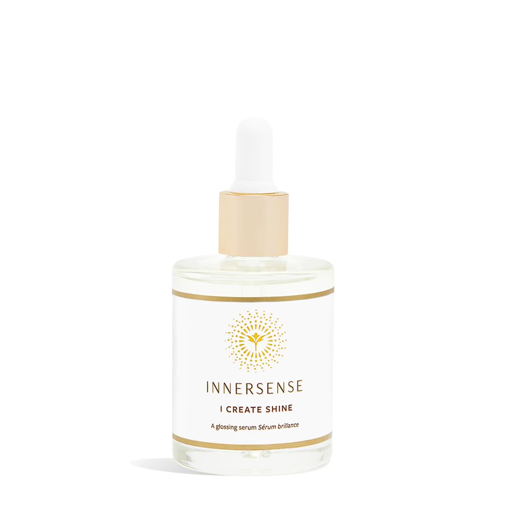 INNERSENSE Glossing Serum bottle delivers radiant shine with a lightweight finish