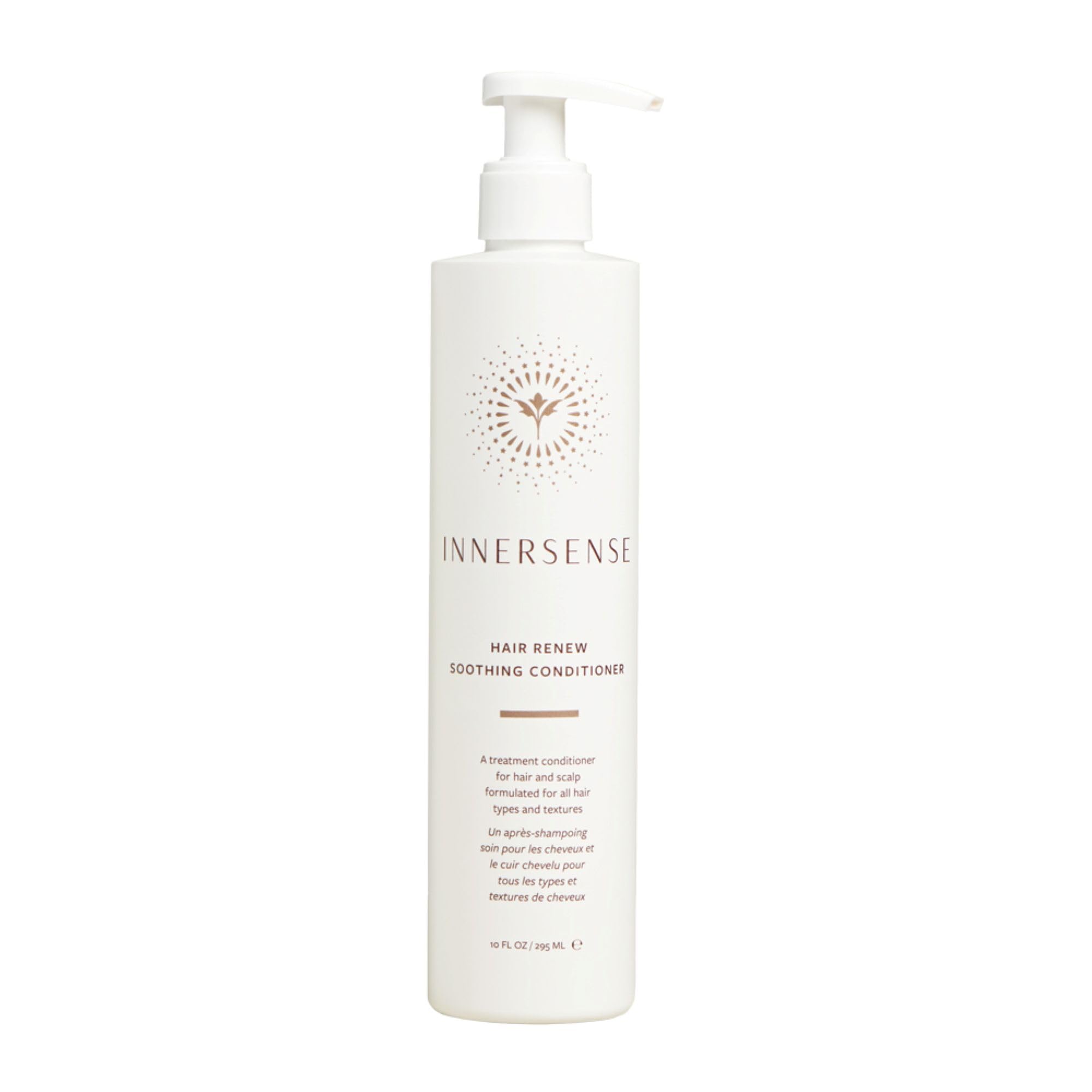 INNERSENSE Hair Renew Soothing Conditioner's bottle showing non-toxic conditioning for glossy, nourished hair