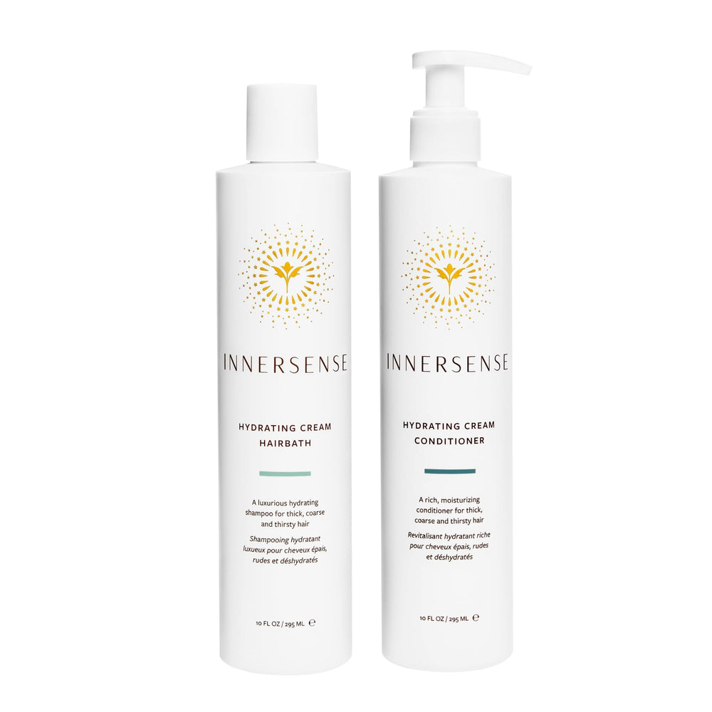 INNERSENSE Hydrating Hairbath Shampoo bottle shows smooth frizz control.