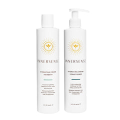 INNERSENSE Hydrating Hairbath Shampoo bottle shows smooth frizz control.