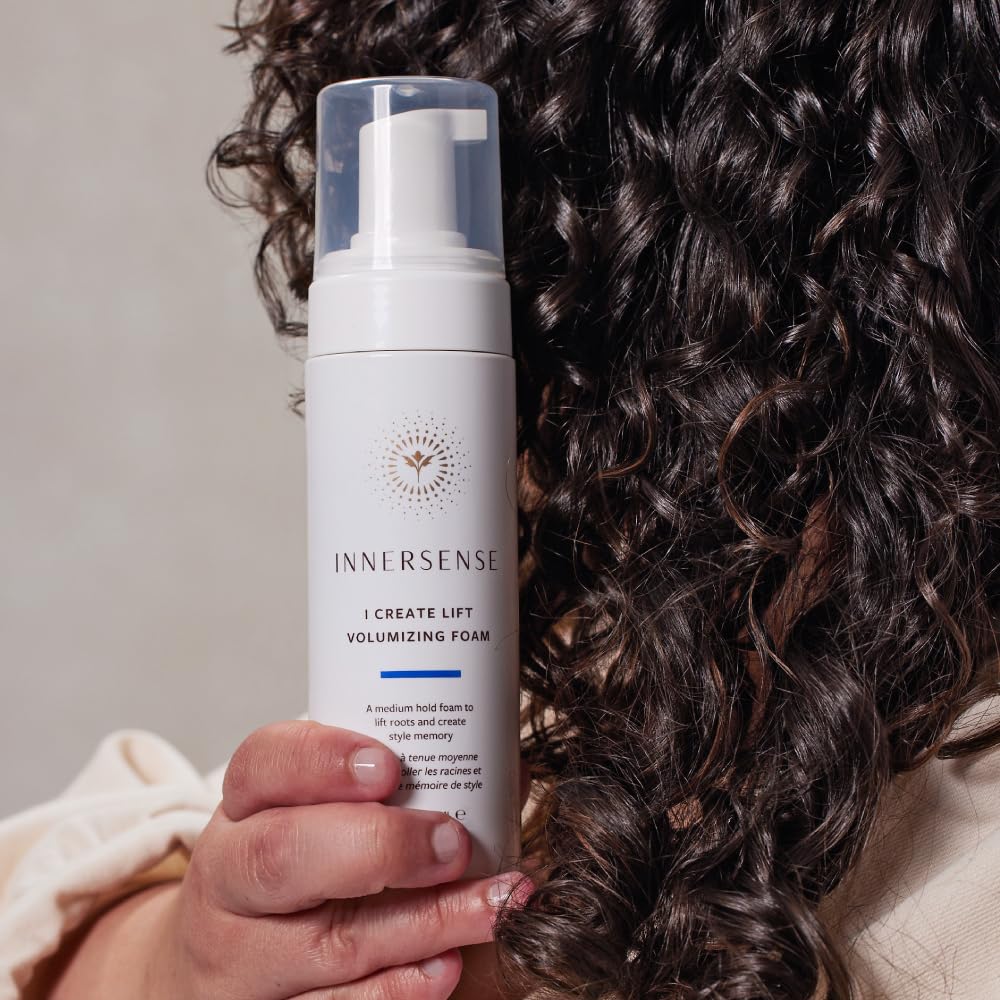 Innersense i Create Lift Foam on wet hair builds texture before drying.
