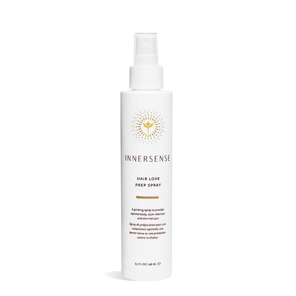 INNERSENSE Natural Hair Love Prep Spray bottle highlighting body for primed styling.
