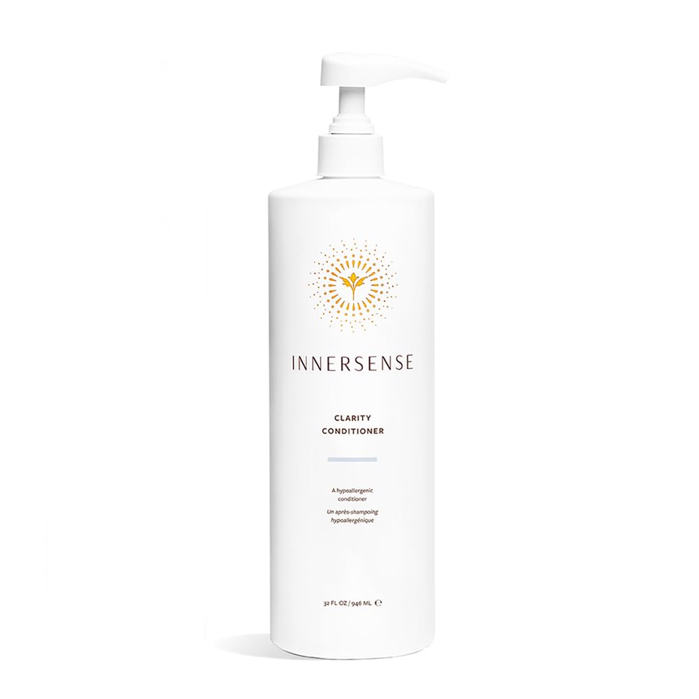 INNERSENSE Natural Clarity hypoallergenic conditioner bottle shows fragrance-free formula for sensitive scalps.