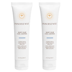 INNERSENSE Quiet Calm Curl Control bottle demonstrates smoothing hydration for defined, frizz-free curls