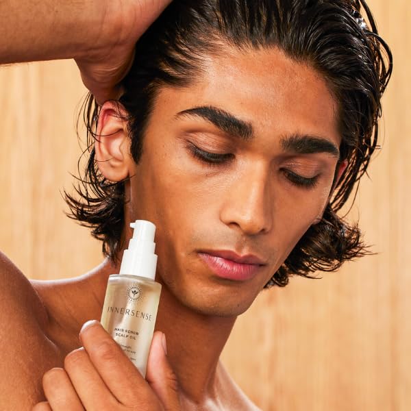 INNERSENSE scalp oil in routine setup suggests supporting a healthy hair environment.