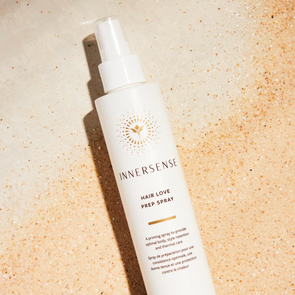 INNERSENSE Thermal care Prep Spray applied for heat protection during styling.