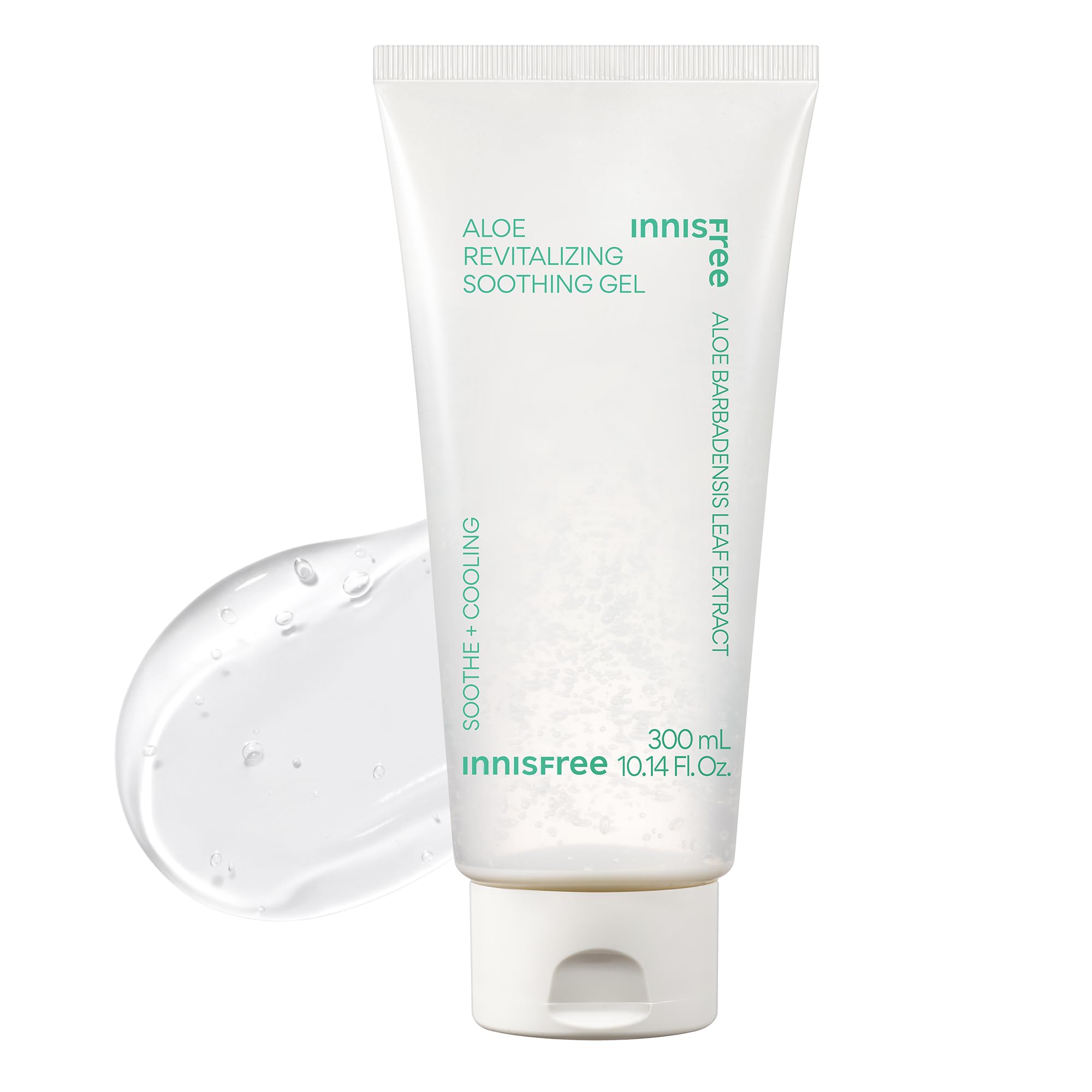Innisfree Aloe Vitalizing Gel on the face and body provides cooling hydration after sun exposure.