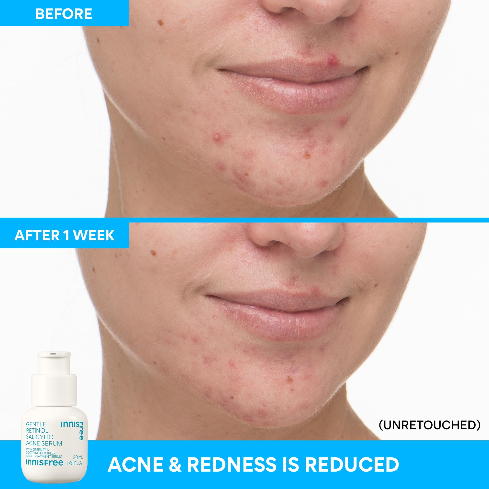 Innisfree application steps for morning and evening routines with SPF reminder.