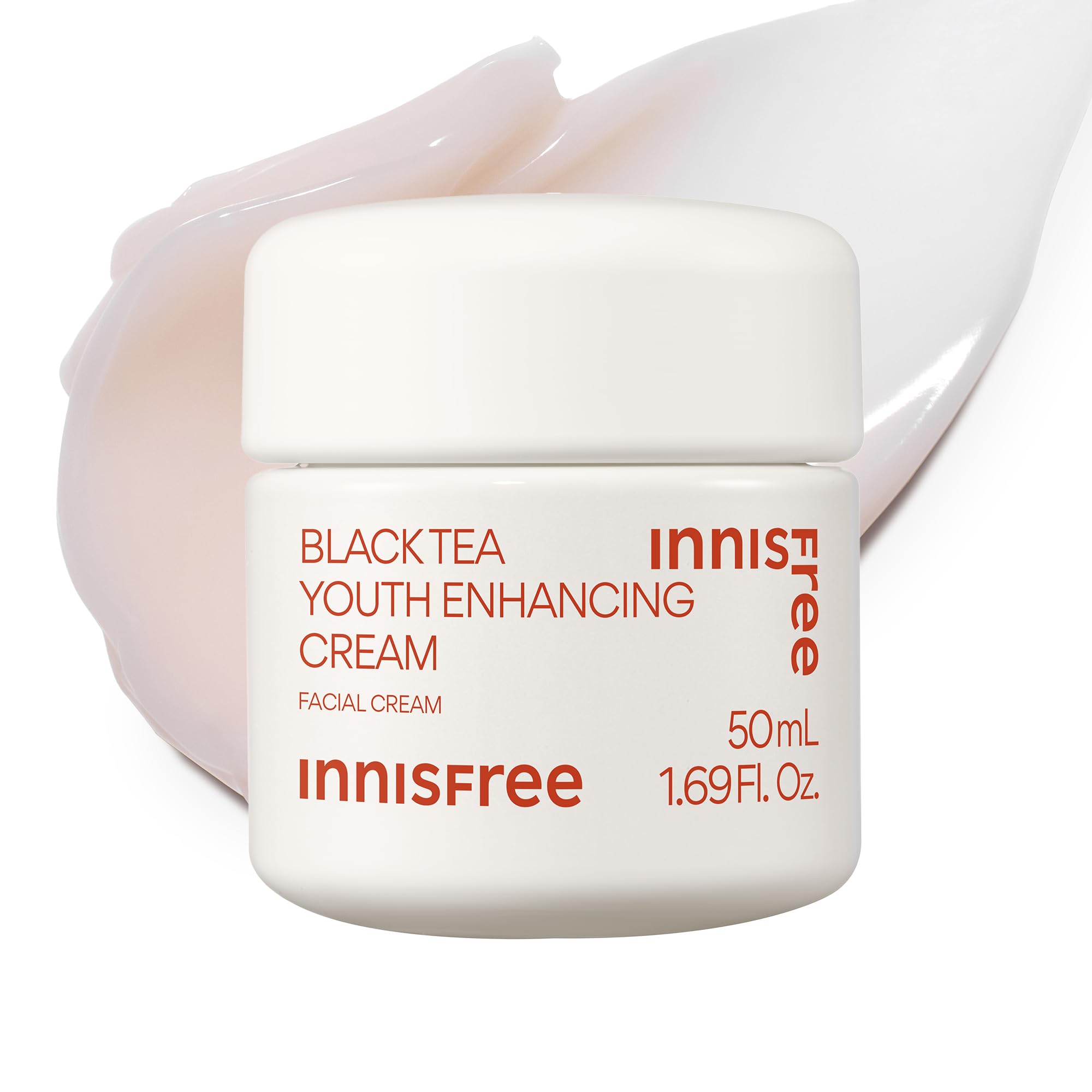 Innisfree Black Tea Youth Cream bottle close-up highlighting hydration and radiance.
