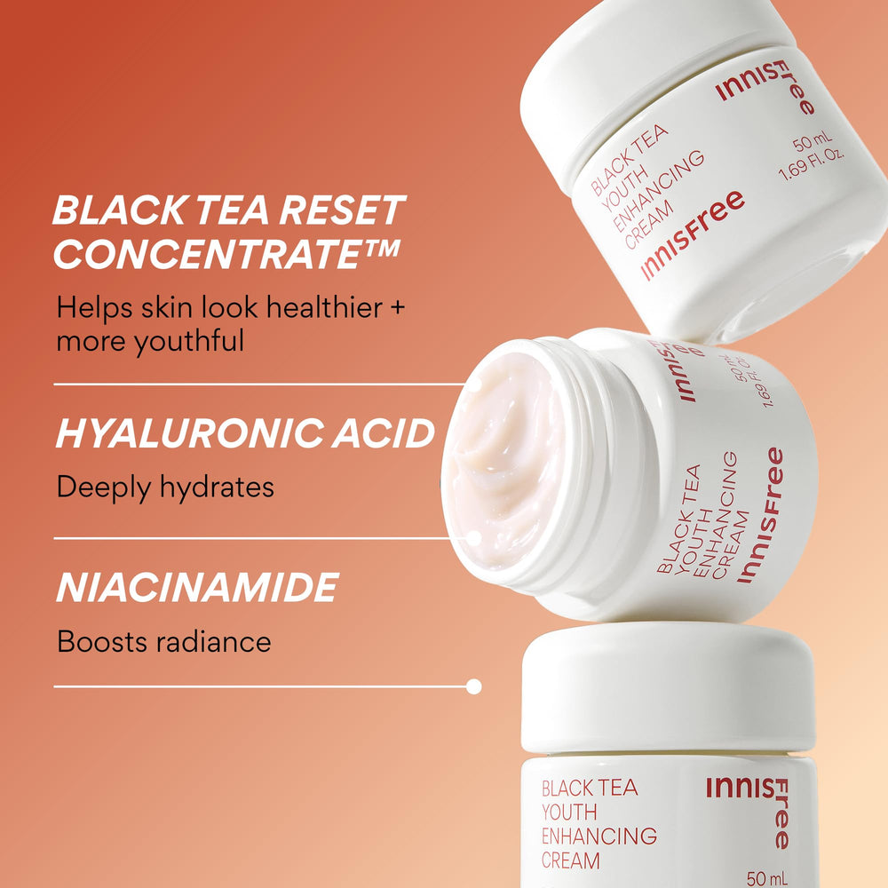 Innisfree Black Tea Youth Cream packaging featured against a clean background.