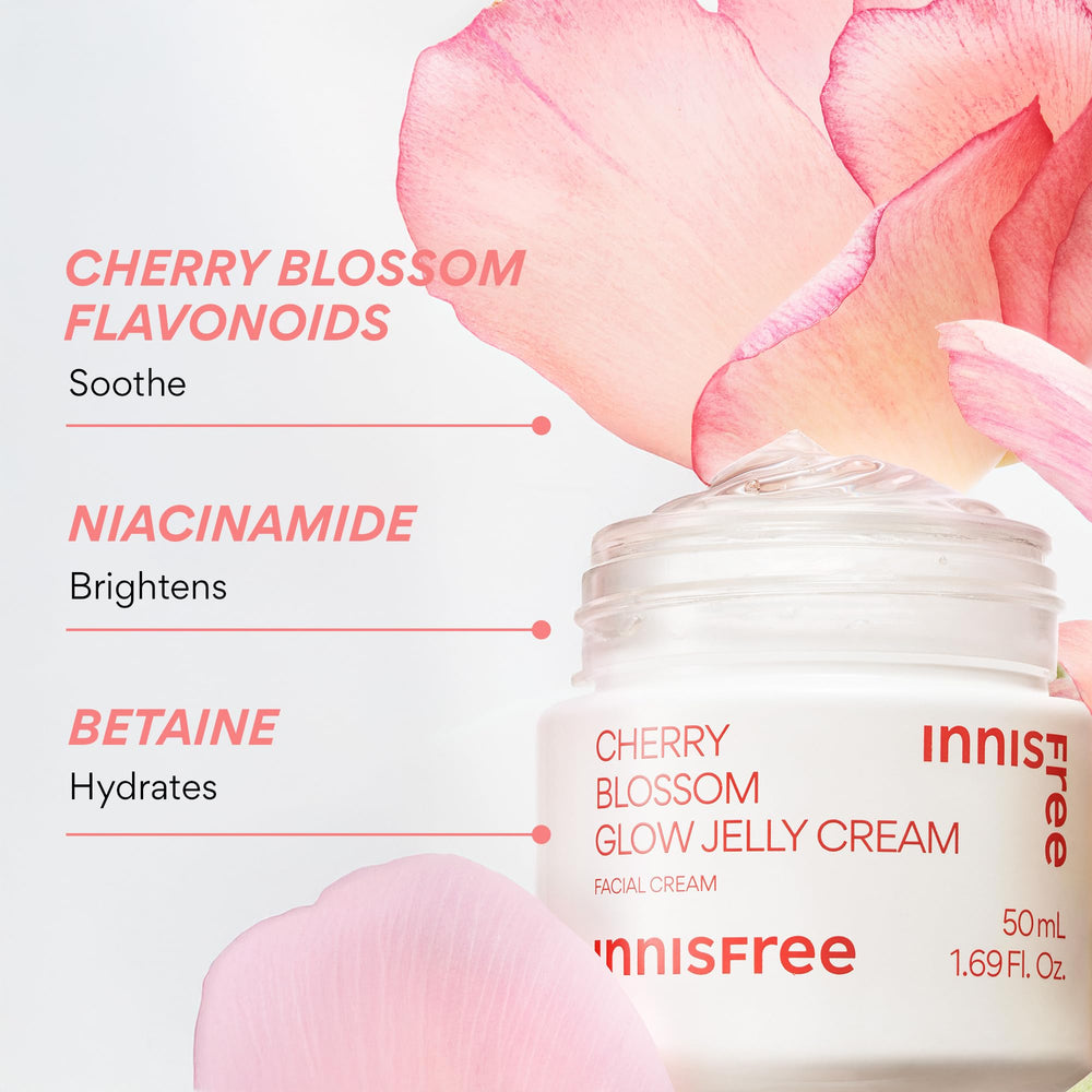 Innisfree Cherry Blossom Glow Jelly Cream being applied with an even, smooth layer