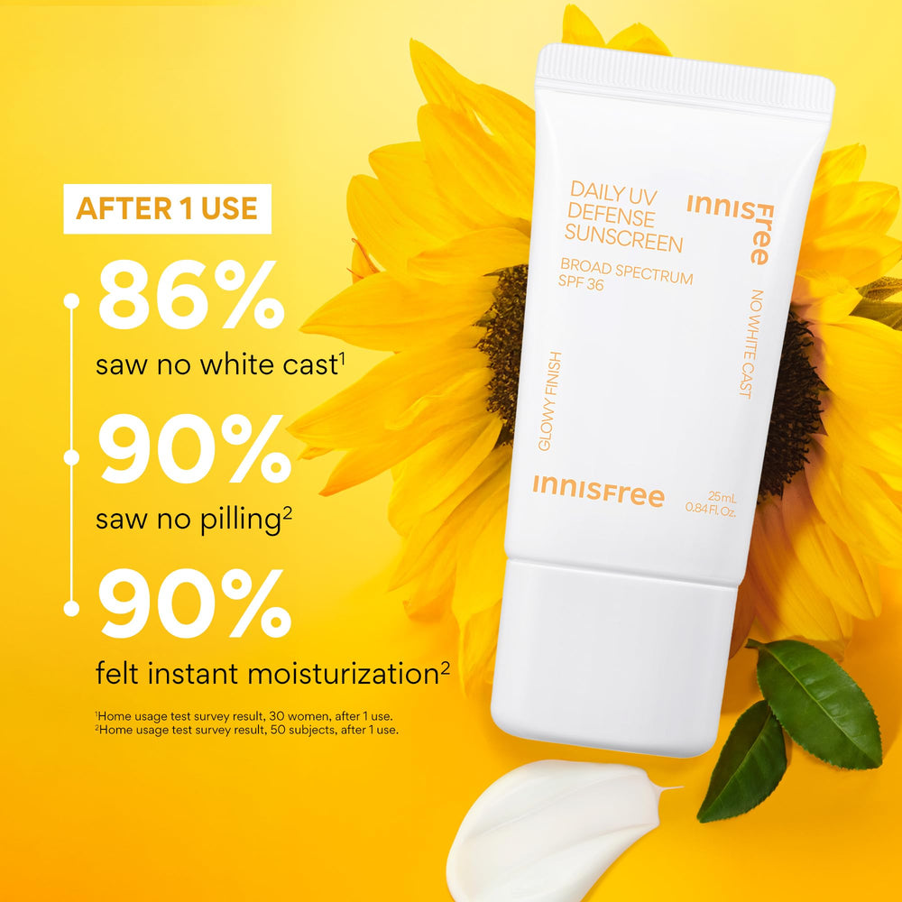 Innisfree Daily UV Defense SPF 36 broad spectrum protection in a lightweight formula