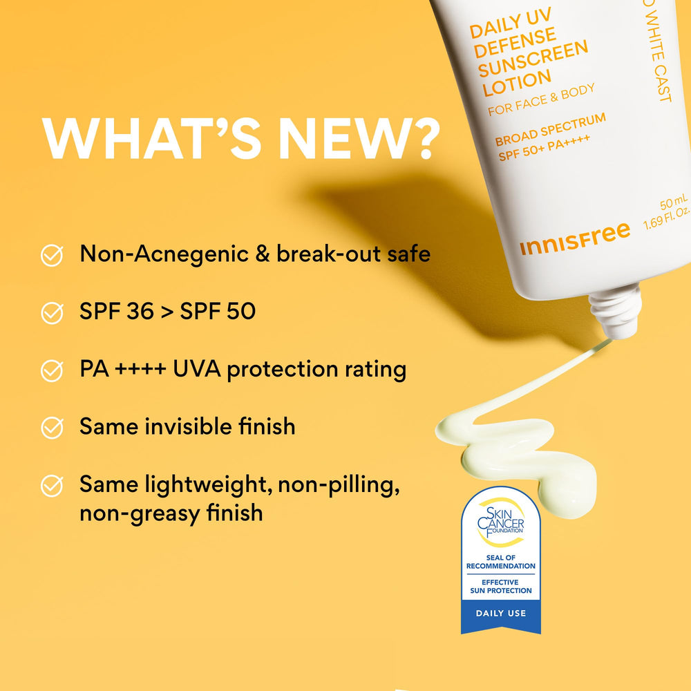 innisfree Daily UV Defense Sunscreen invisible finish, no white cast on skin