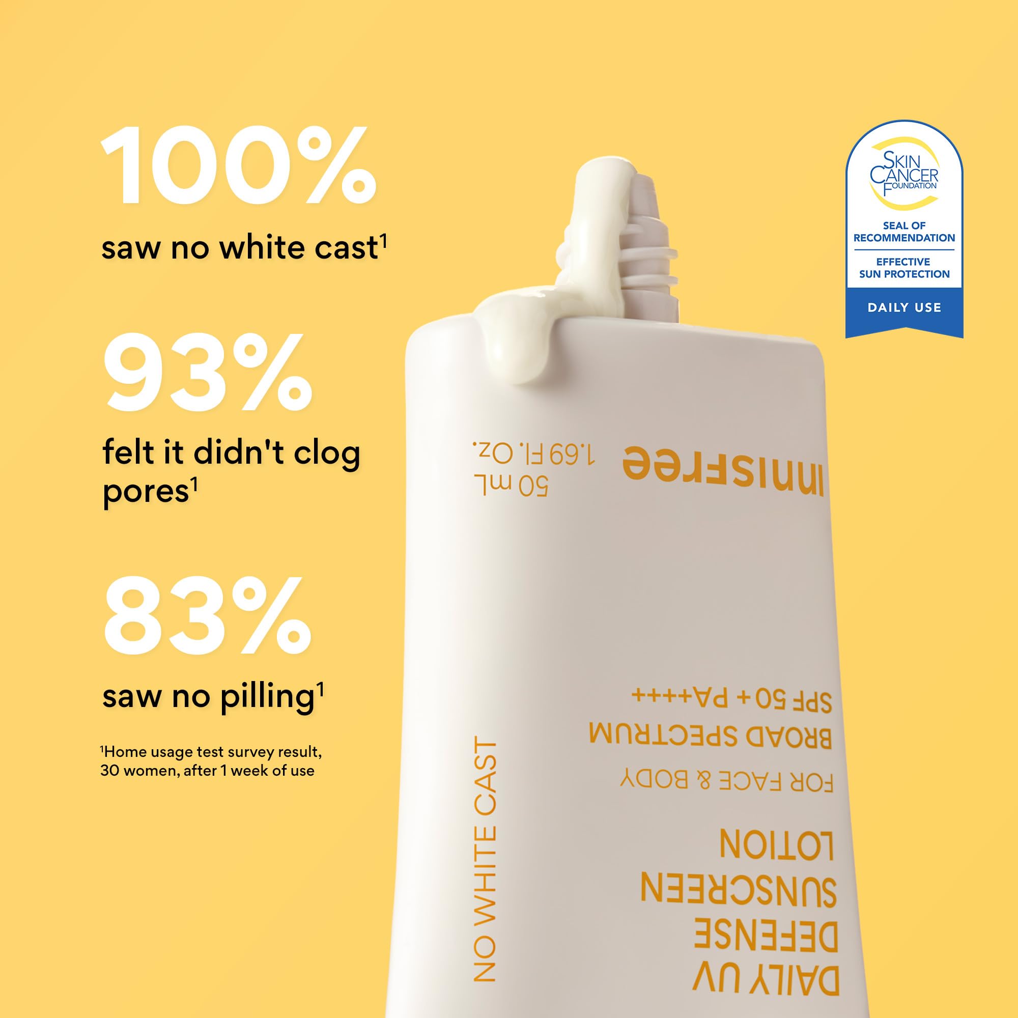 innisfree Daily UV Defense Sunscreen texture showing dewy glow on skin