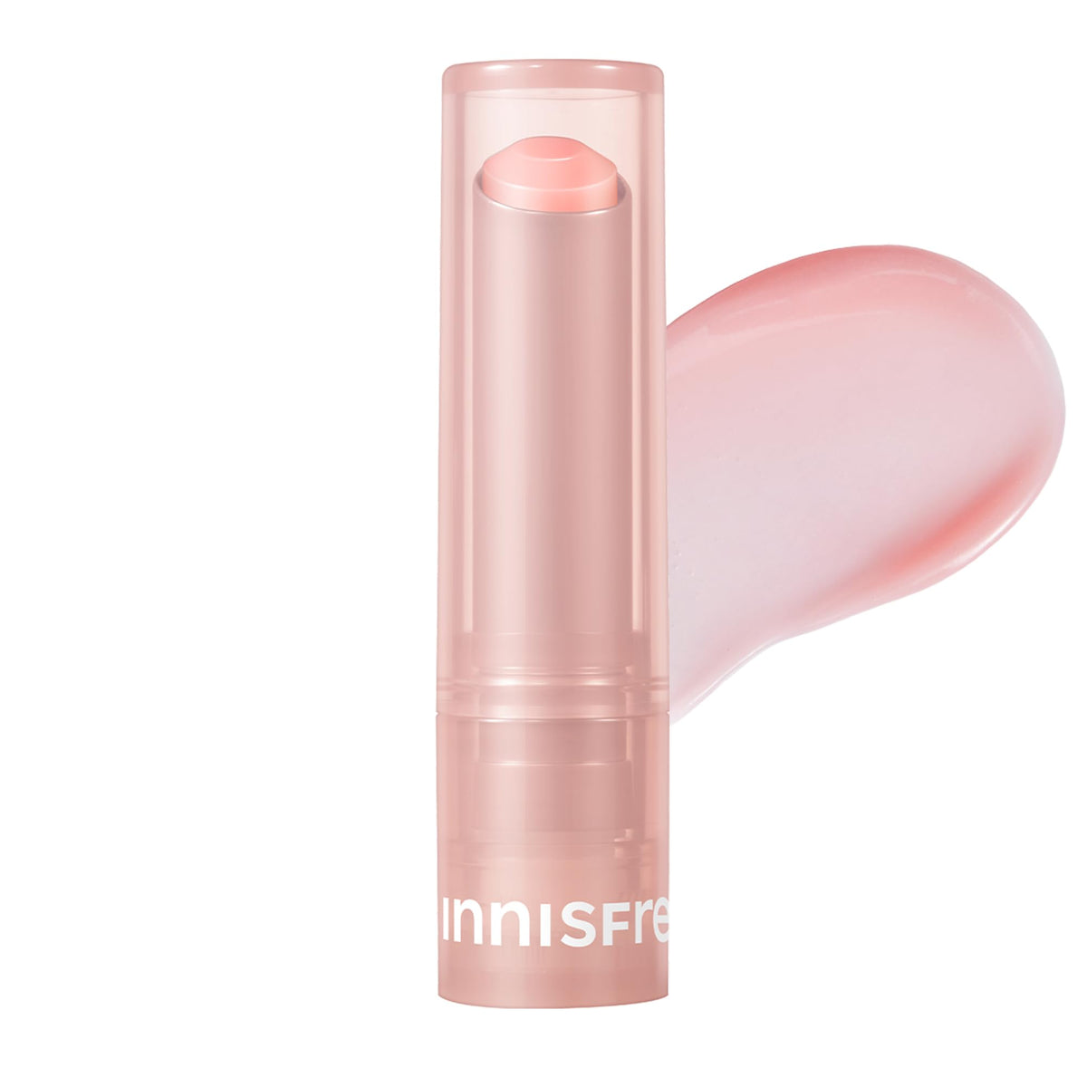 Innisfree Dewy Tint Lip Balm in Baby Pink close-up showing natural glow and hydration