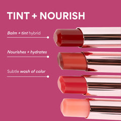 Close-up of Innisfree Dewy Tint Lip Balm Power Cherry application showing creamy texture.