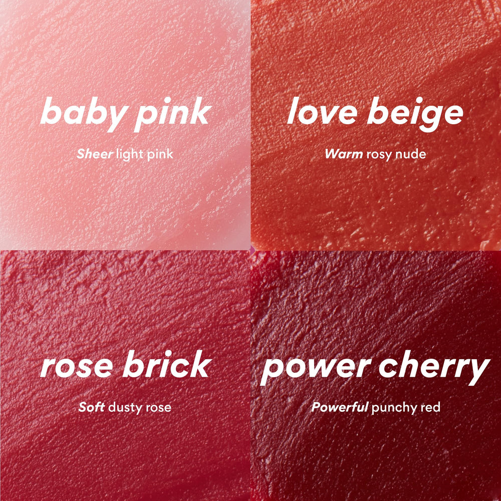 Innisfree Dewy Tint Lip Balm shade collection swatches show buildable color.