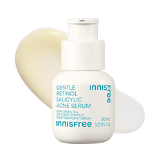 Innisfree Gentle Retinol Salicylic Acne Serum bottle supports clearer skin and gentle calming effects.