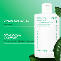 Innisfree cleansing water close-up shows gentle, low pH formula for skin