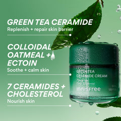 innisfree Green Tea Ceramide Cream applying onto palm demonstrates fast absorption