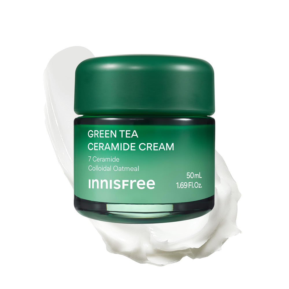 innisfree Green Tea Ceramide Cream jar front shows hydrating formula