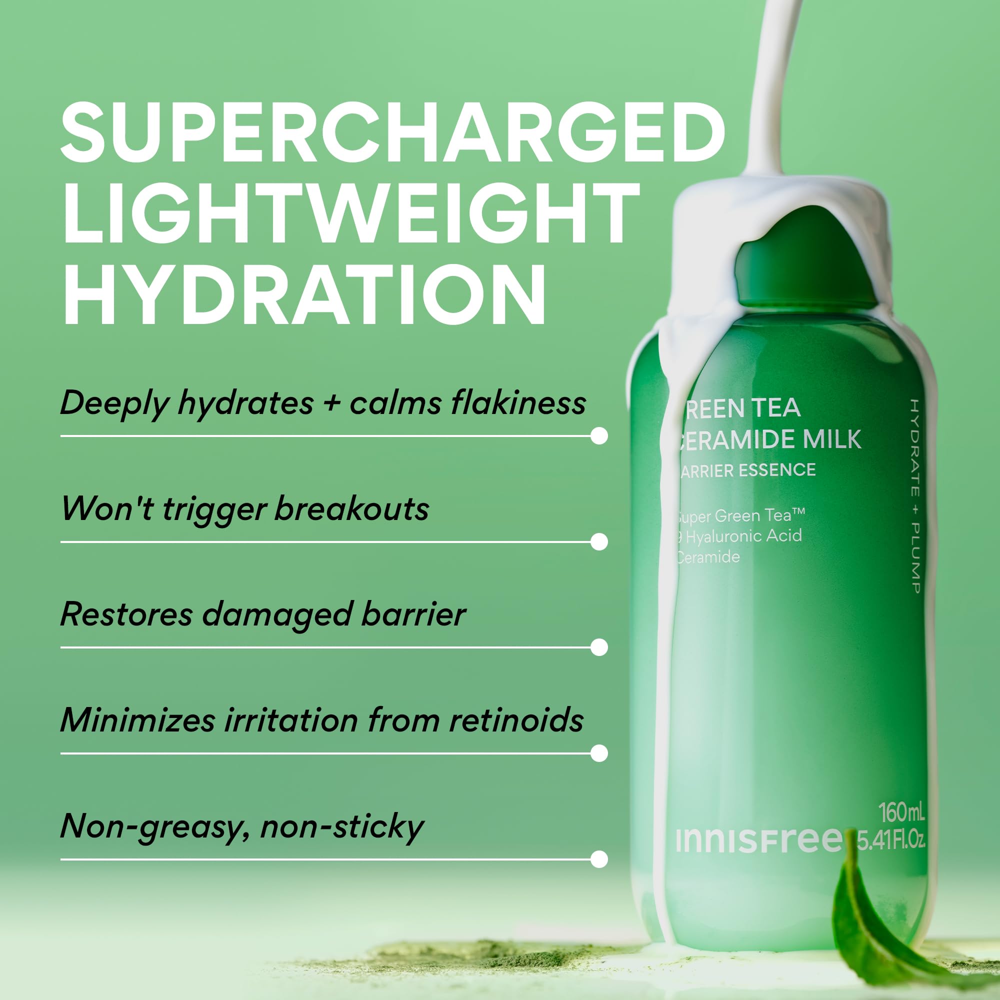 innisfree Green Tea Ceramide Milk Refill packaging closeup highlighting eco-friendly refill design.