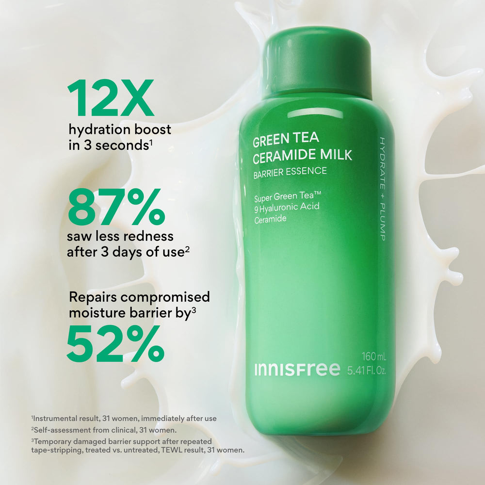 innisfree Green Tea Ceramide Milk Refill routine step image suggesting daytime prep.