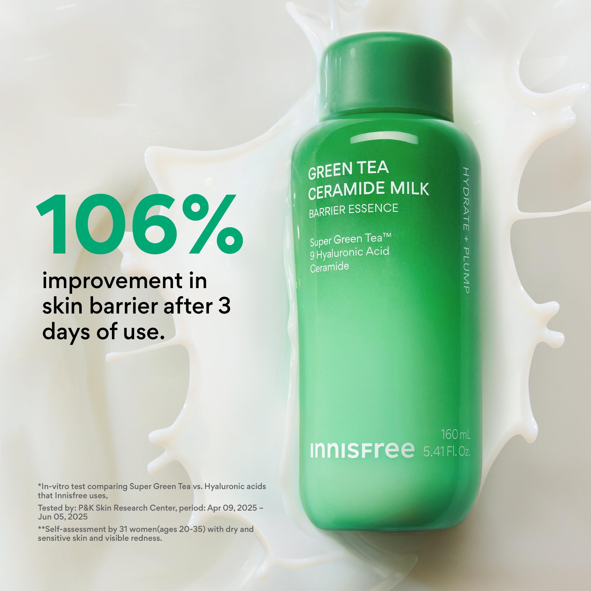 Innisfree Green Tea Ceramide Milk applied for a non-sticky, glassy finish.