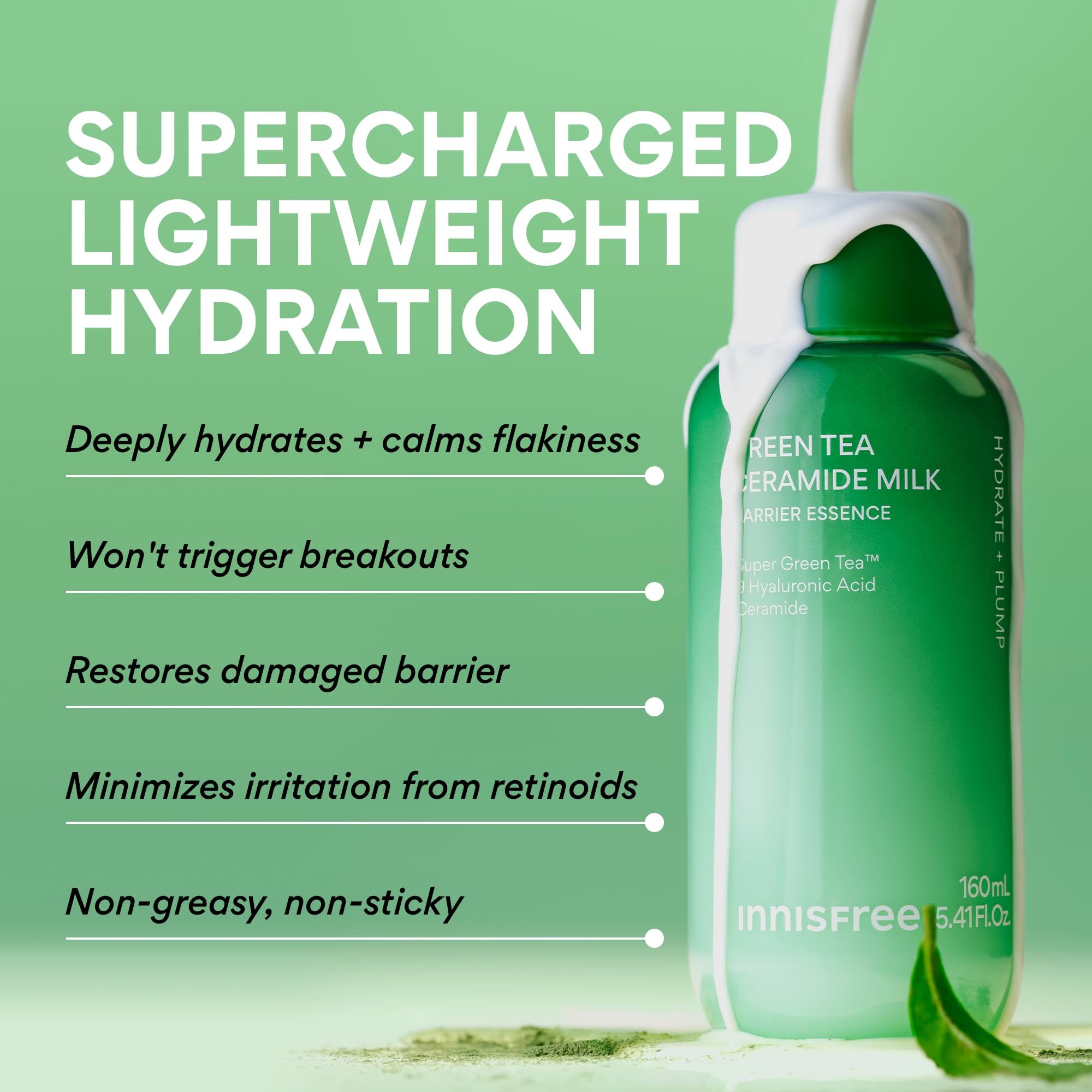 Skin prep moment with Innisfree Green Tea Ceramide Milk before serums.