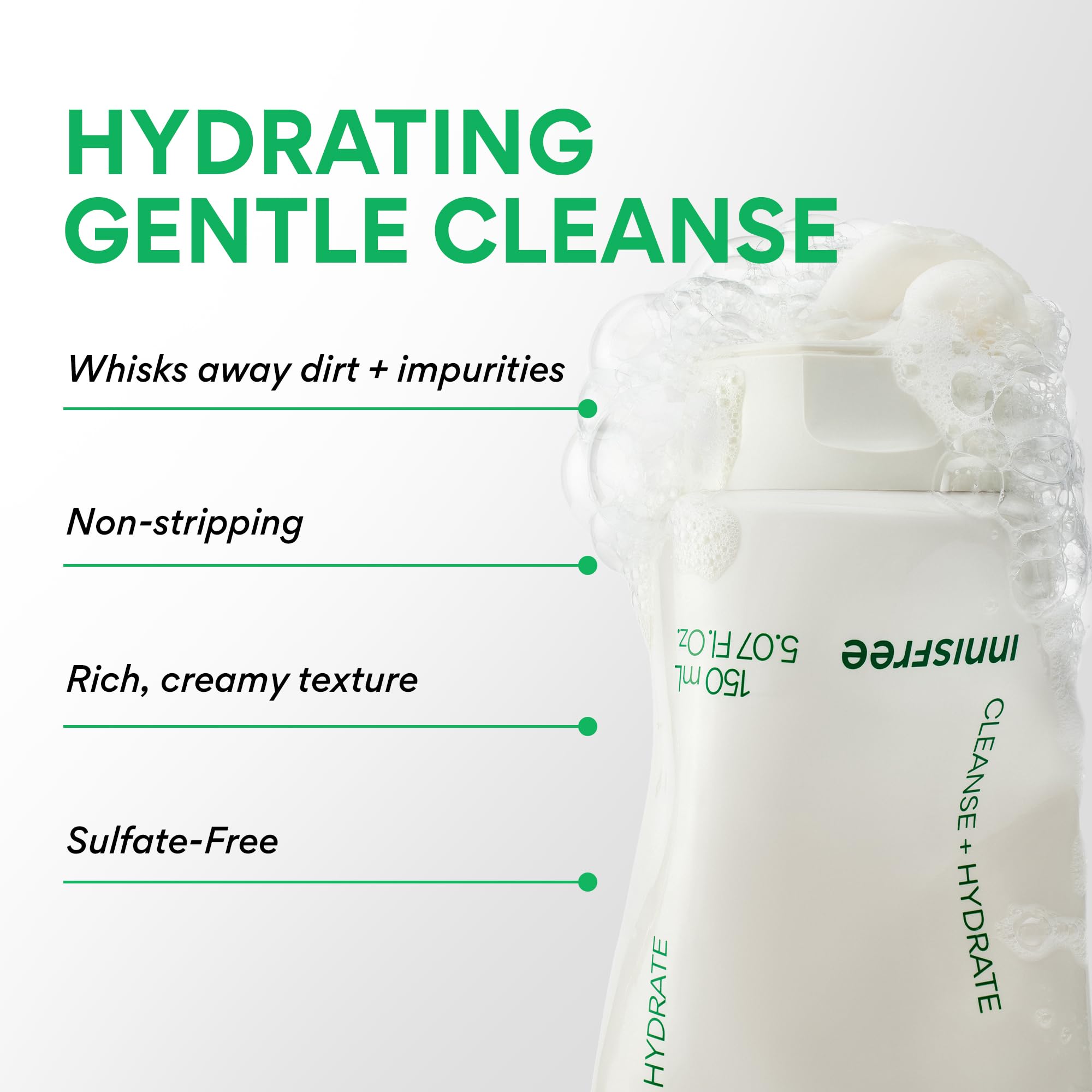 Innisfree Green Tea cleanser lathers into soft foam ready to rinse.