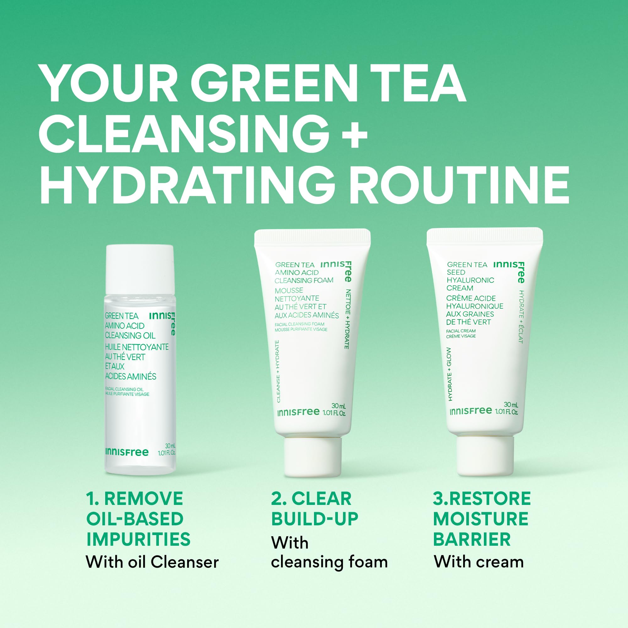 Innisfree green tea cream application closeup shows lightweight moisture