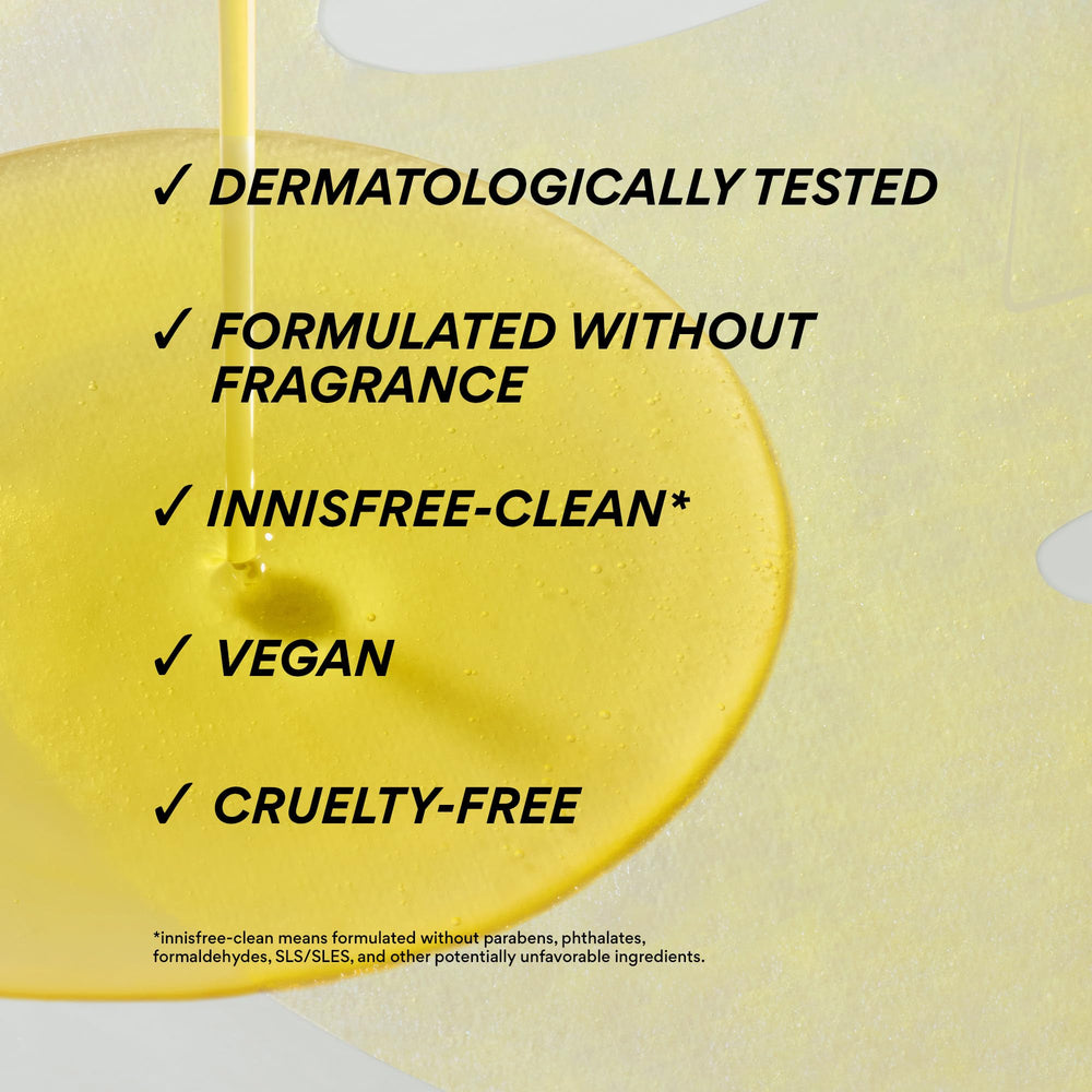 Innisfree sheet mask after-use glow and radiant complexion.