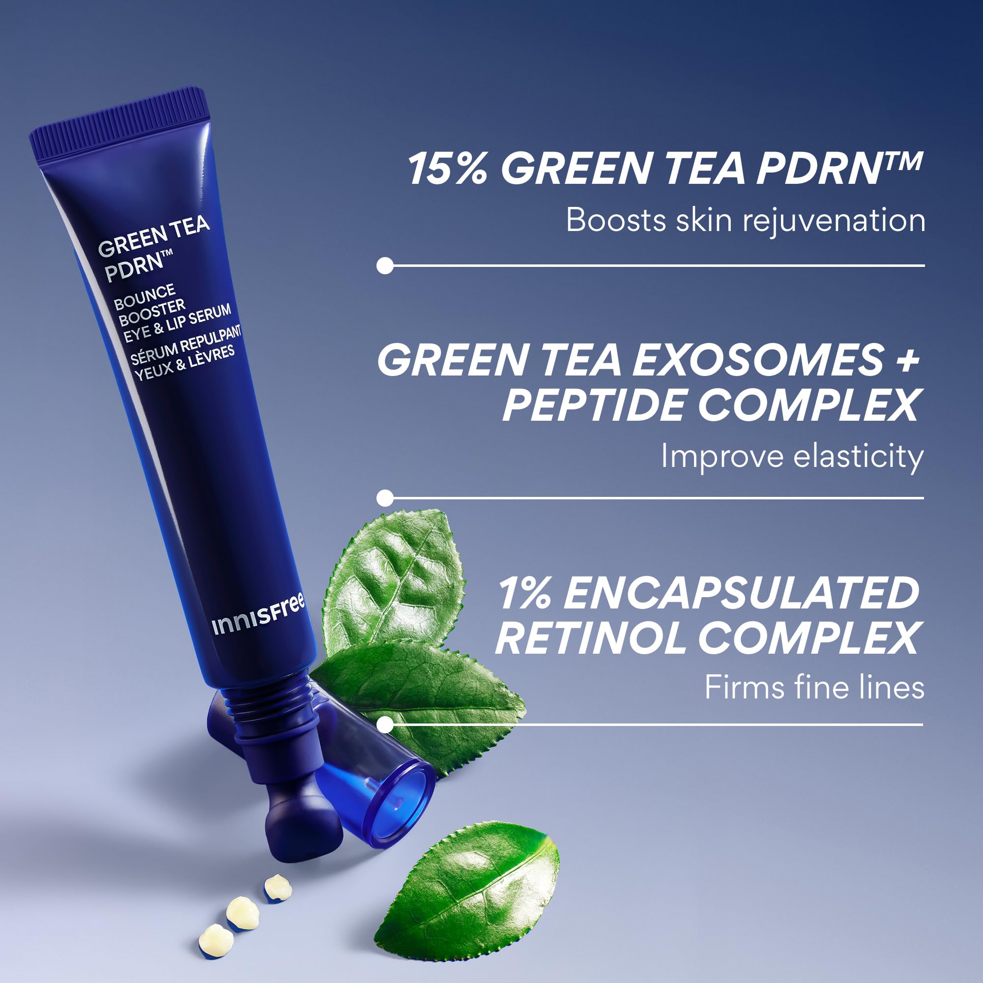 Innisfree serum texture on skin shows light non-greasy finish.