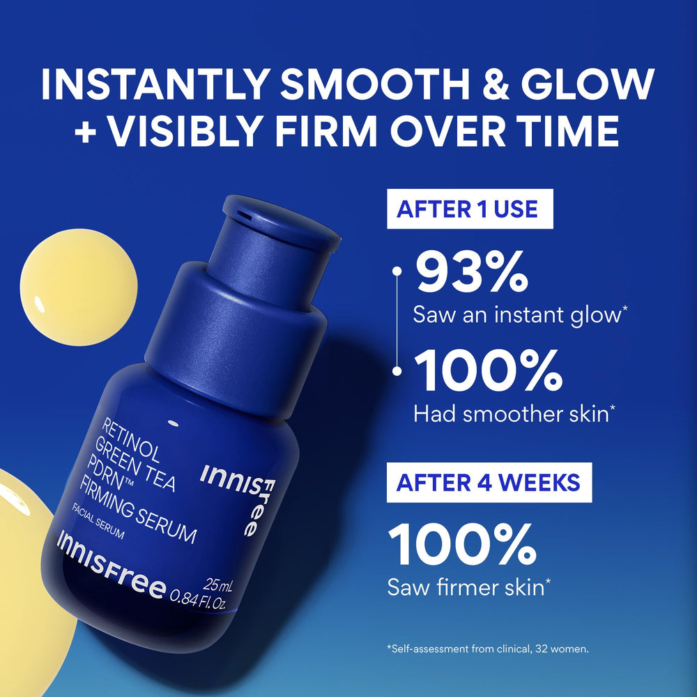 Close-up of innisfree Green Tea Retinol PDRN Serum texture showing silky finish