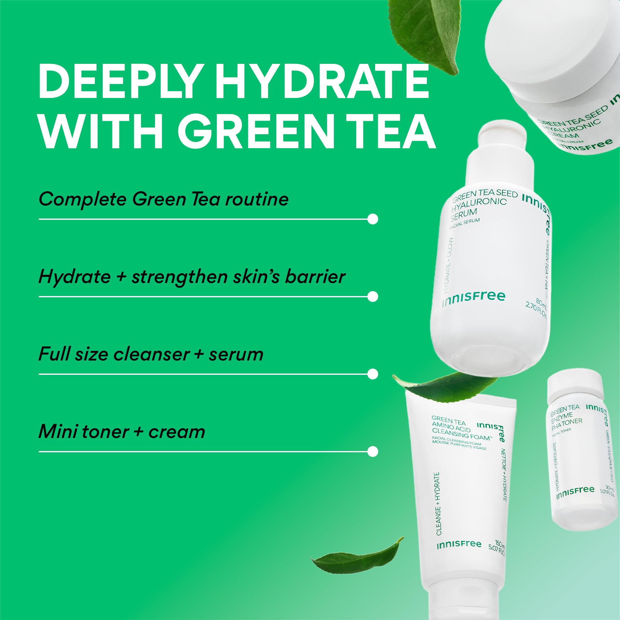 Innisfree Green Tea Seed Hyaluronic Serum dropper delivering a hydrating skin boost.