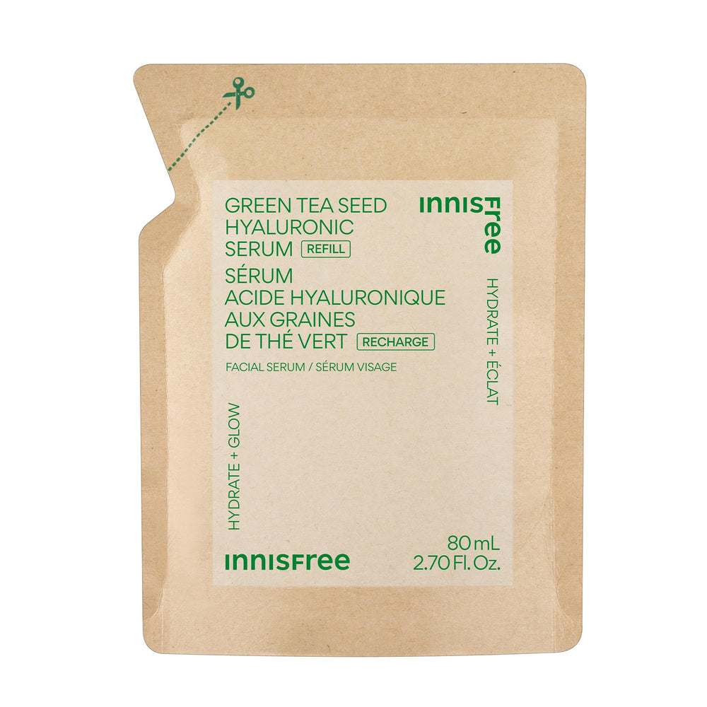 Innisfree Green Tea Seed Serum refill bottle close-up for lasting hydration