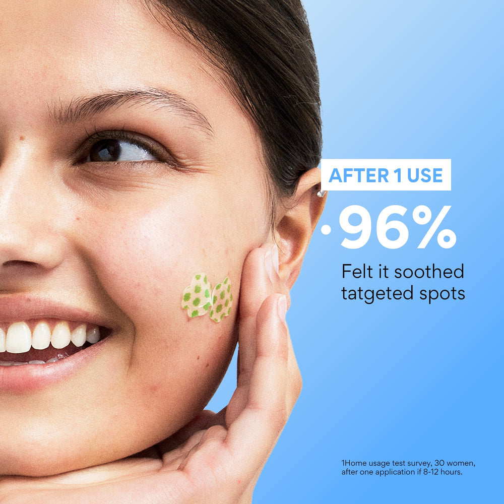 Innisfree hydrocolloid patch on acne offering calming relief.