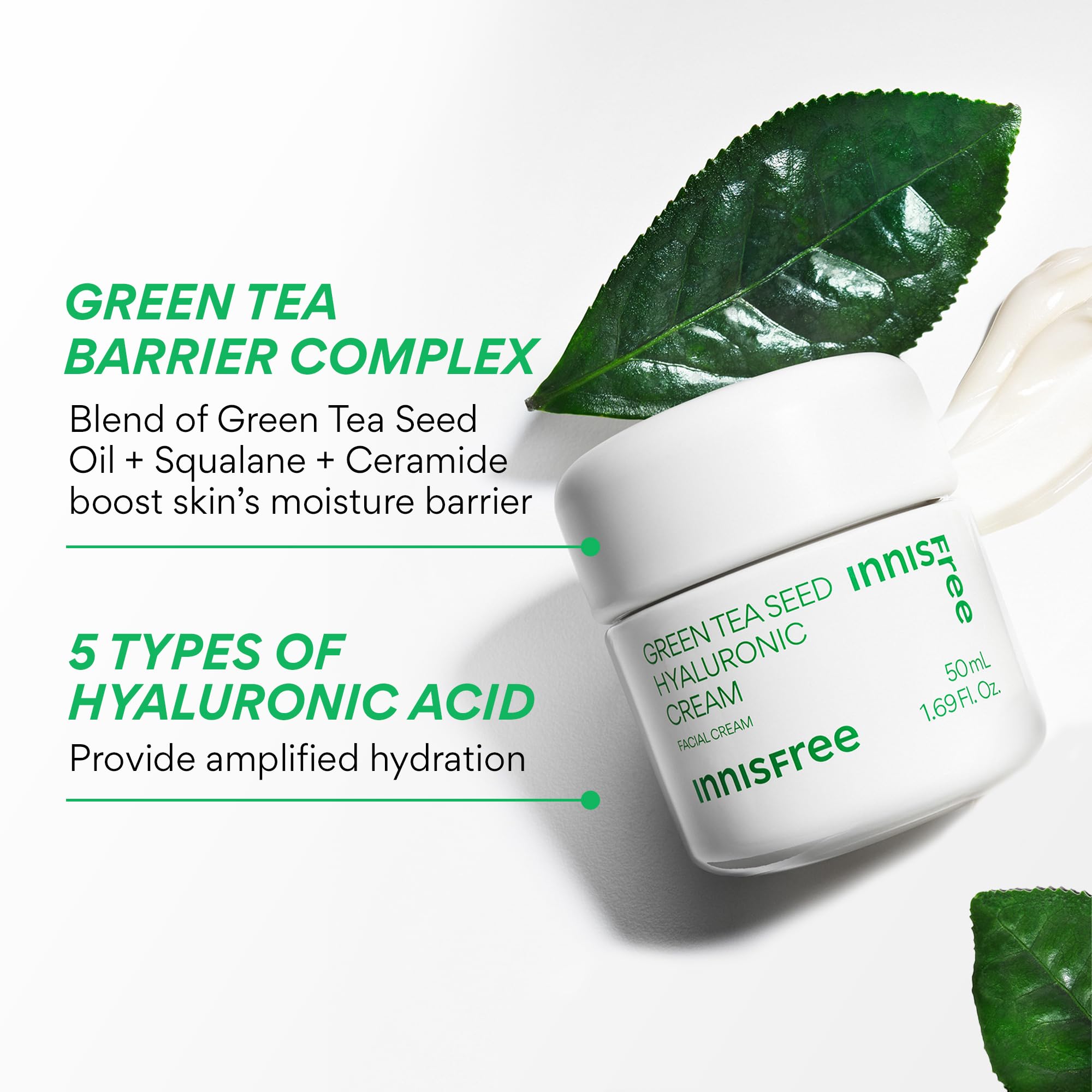innisfree Jumbo Green Tea Seed Hyaluronic Acid Cream packaging detail