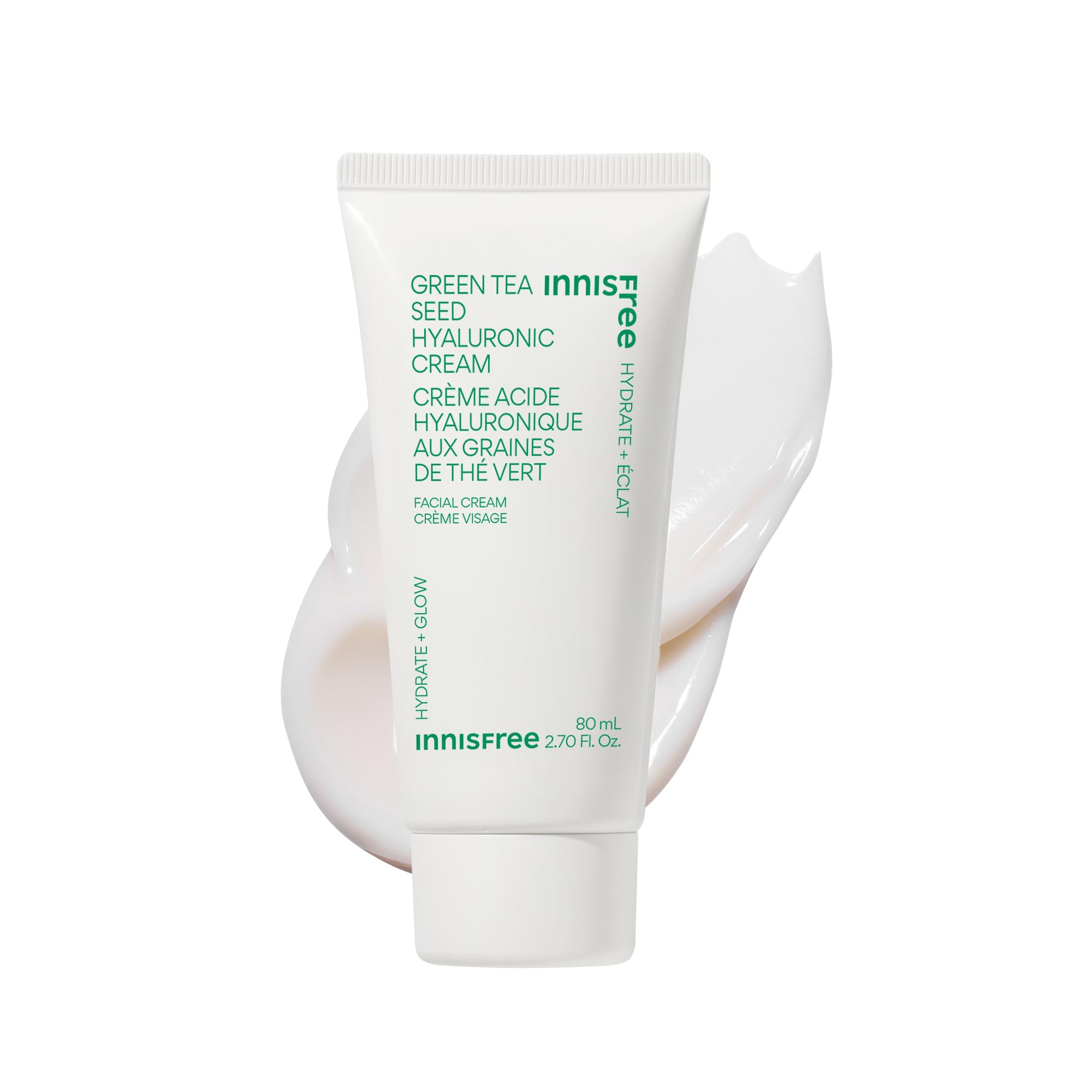innisfree Jumbo Green Tea Seed Hyaluronic Acid Cream bottle showing barrier-boosting hydration benefits