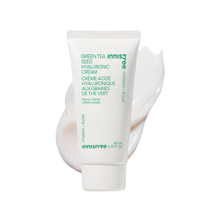 innisfree Jumbo Green Tea Seed Hyaluronic Acid Cream bottle showing barrier-boosting hydration benefits