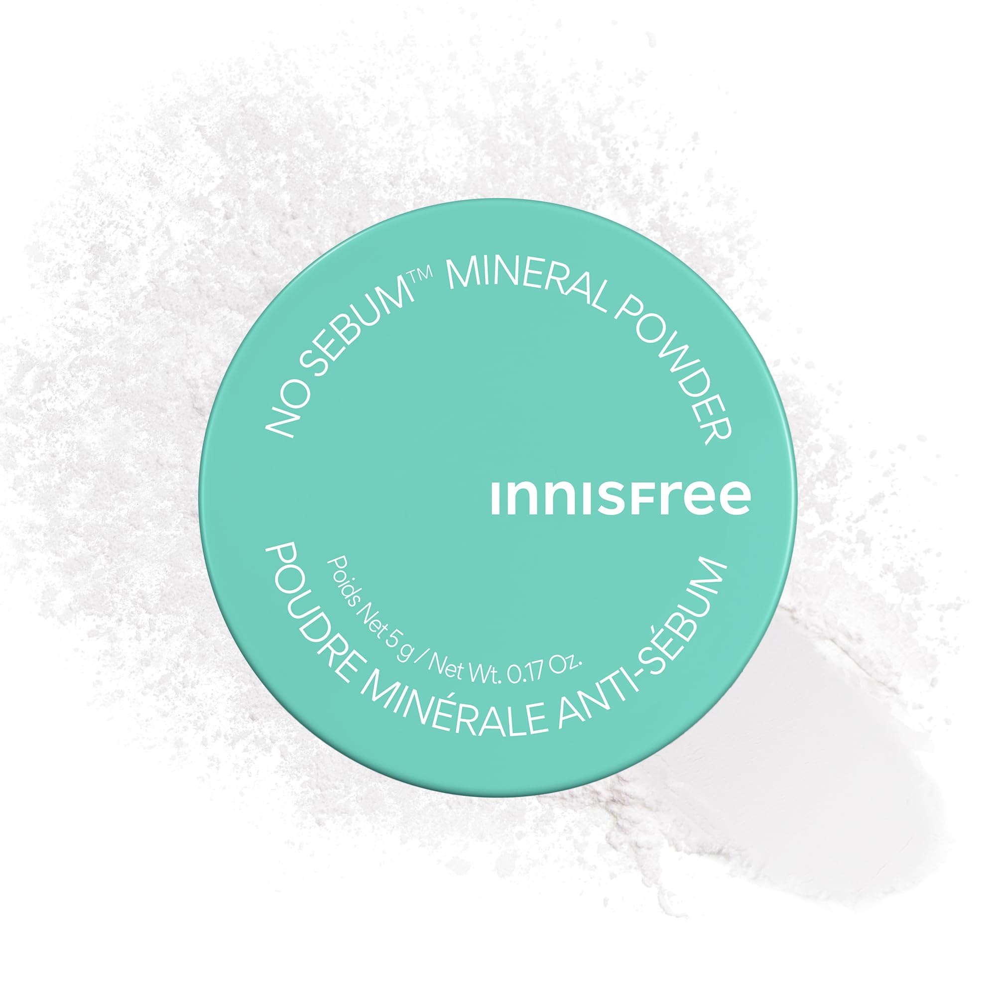 innisfree No Sebum Matte Powder jar closeup shows a translucent finish.